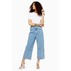 Topshop Rhinestone High Rise Wide Leg Crop Jeans